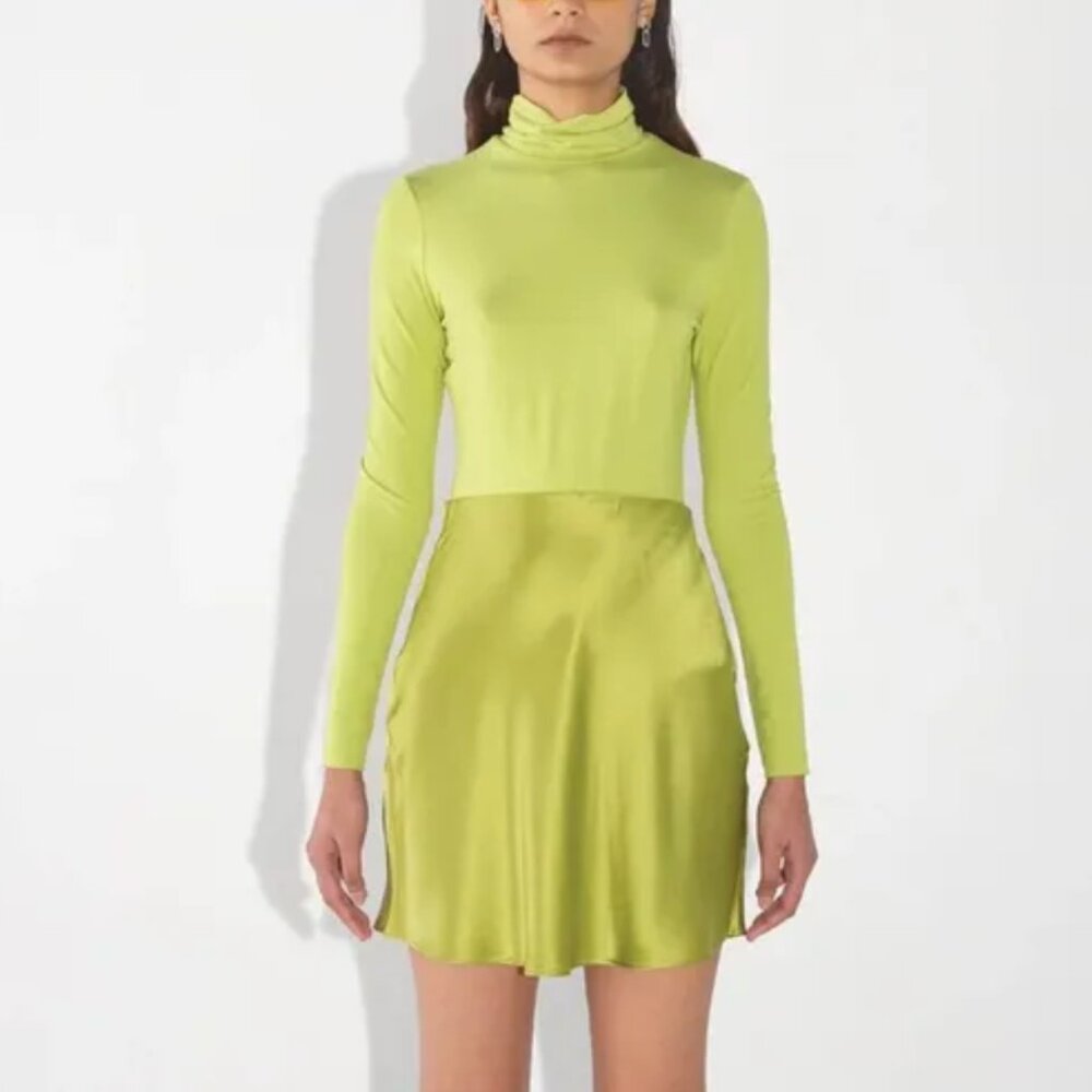 Ahiri Satin Mini Skirt – Dark Citron Green (Size 2) | NWT